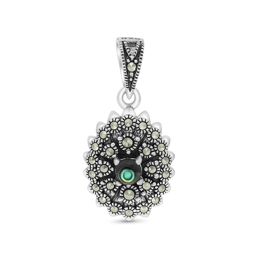 [PND04MAR00ABAA463] Sterling Silver 925 Pendant Embedded With Natural Blue Shell And Marcasite Stones