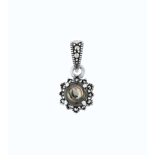 [PND04MAR00ABAA578] Sterling Silver 925 Pendant Embedded With Natural Blue Shell And Marcasite Stones