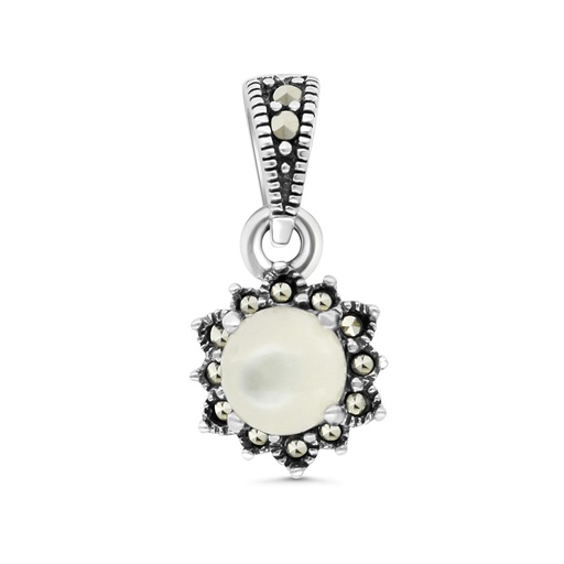 [PND04MAR00MOPA578] Sterling Silver 925 Pendant Embedded With Natural White Shell And Marcasite Stones