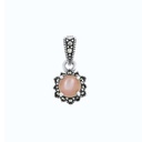 Sterling Silver 925 Pendant Embedded With Natural Pink Shell And Marcasite Stones