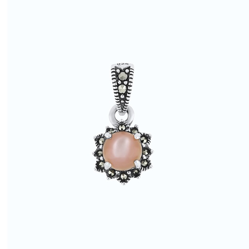 [PND04MAR00PNKA578] Sterling Silver 925 Pendant Embedded With Natural Pink Shell And Marcasite Stones
