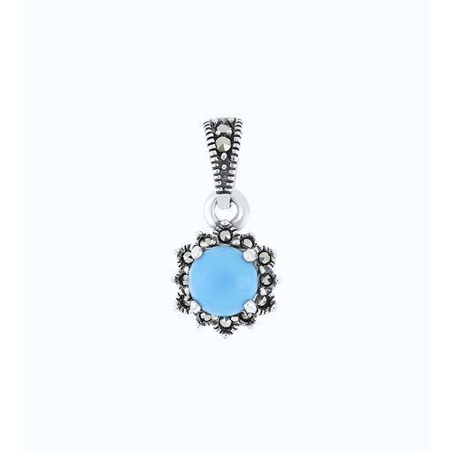 [PND04MAR00TRQA578] Sterling Silver 925 Pendant Embedded With Natural Processed Turquoise And Marcasite Stones