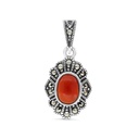 Sterling Silver 925 Pendant Embedded With Natural Aqiq And Marcasite Stones