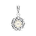 Sterling Silver 925 Pendant Embedded With Natural White Shell And Marcasite Stones