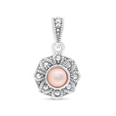 Sterling Silver 925 Pendant Embedded With Natural Pink Shell And Marcasite Stones