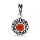 Sterling Silver 925 Pendant Embedded With Natural Aqiq And Marcasite Stones