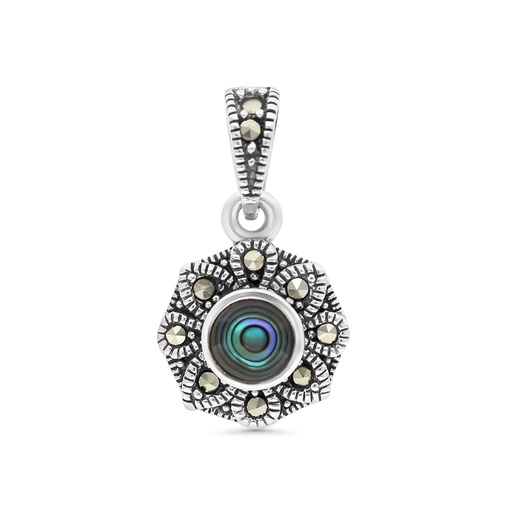 [PND04MAR00ABAA471] Sterling Silver 925 Pendant Embedded With Natural Blue Shell And Marcasite Stones