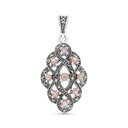 Sterling Silver 925 Pendant Embedded With Natural Pink Shell And Marcasite Stones