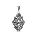 Sterling Silver 925 Pendant Embedded With Natural Blue Shell And Marcasite Stones