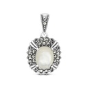 Sterling Silver 925 Pendant Embedded With Natural White Shell And Marcasite Stones