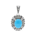 Sterling Silver 925 Pendant Embedded With Natural Processed Turquoise And Marcasite Stones