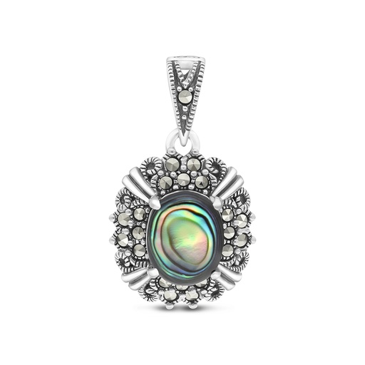 [PND04MAR00ABAA470] Sterling Silver 925 Pendant Embedded With Natural Blue Shell And Marcasite Stones