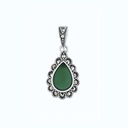 Sterling Silver 925 Pendant Embedded With Natural Green Agate And Marcasite Stones