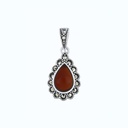 Sterling Silver 925 Pendant Embedded With Natural Aqiq And Marcasite Stones