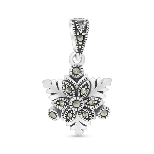 [PND04MAR00000A182] Sterling Silver 925 Pendant Embedded With Marcasite Stones