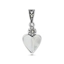 Sterling Silver 925 Pendant Embedded With Natural White Shell And Marcasite Stones