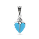 Sterling Silver 925 Pendant Embedded With Natural Processed Turquoise And Marcasite Stones