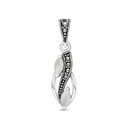 Sterling Silver 925 Pendant Embedded With Natural White Shell And Marcasite Stones