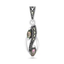 Sterling Silver 925 Pendant Embedded With Natural Blue Shell And Marcasite Stones