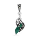 Sterling Silver 925 Pendant Embedded With Natural Green Agate And Marcasite Stones