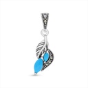 Sterling Silver 925 Pendant Embedded With Natural Processed Turquoise And Marcasite Stones