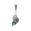 Sterling Silver 925 Pendant Embedded With Natural Blue Shell And Marcasite Stones