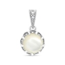 Sterling Silver 925 Pendant Embedded With Natural White Shell And Marcasite Stones