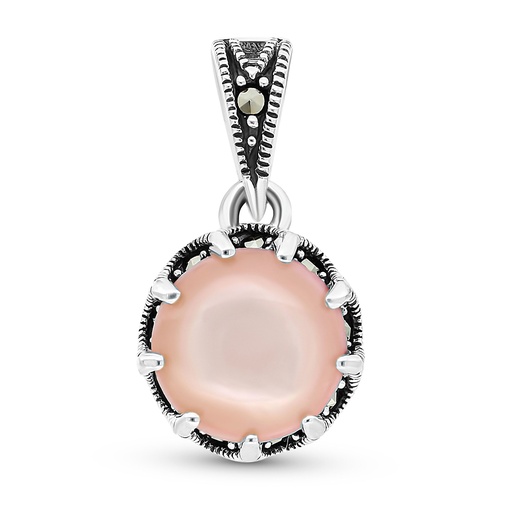 [PND04MAR00PNKA496] Sterling Silver 925 Pendant Embedded With Natural Pink Shell And Marcasite Stones