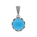 Sterling Silver 925 Pendant Embedded With Natural Processed Turquoise And Marcasite Stones