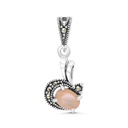 Sterling Silver 925 Pendant Embedded With Natural Pink Shell And Marcasite Stones