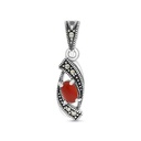 Sterling Silver 925 Pendant Embedded With Natural Aqiq And Marcasite Stones