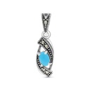 Sterling Silver 925 Pendant Embedded With Natural Processed Turquoise And Marcasite Stones