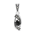 Sterling Silver 925 Pendant Embedded With Natural Black Agate And Marcasite Stones