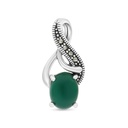 Sterling Silver 925 Pendant Embedded With Natural Green Agate And Marcasite Stones