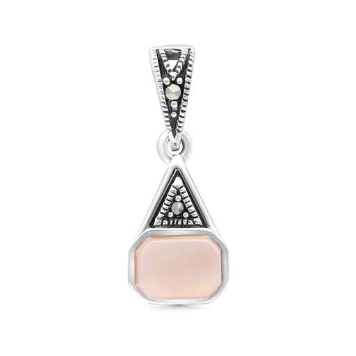 [PND04MAR00PNKA522] Sterling Silver 925 Pendant Embedded With Natural Pink Shell And Marcasite Stones