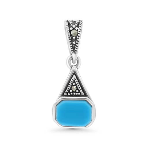 [PND04MAR00TRQA522] Sterling Silver 925 Pendant Embedded With Natural Processed Turquoise And Marcasite Stones