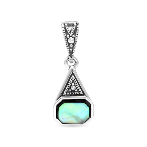 [PND04MAR00ABAA522] Sterling Silver 925 Pendant Embedded With Natural Blue Shell And Marcasite Stones