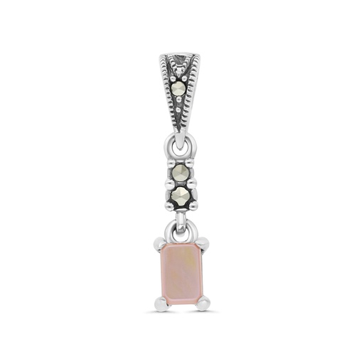 [PND04MAR00PNKA523] Sterling Silver 925 Pendant Embedded With Natural Pink Shell And Marcasite Stones