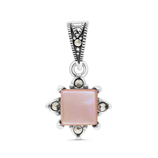 [PND04MAR00PNKA524] Sterling Silver 925 Pendant Embedded With Natural Pink Shell And Marcasite Stones