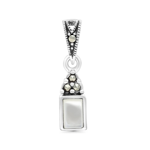 [PND04MAR00MOPA525] Sterling Silver 925 Pendant Embedded With Natural White Shell And Marcasite Stones