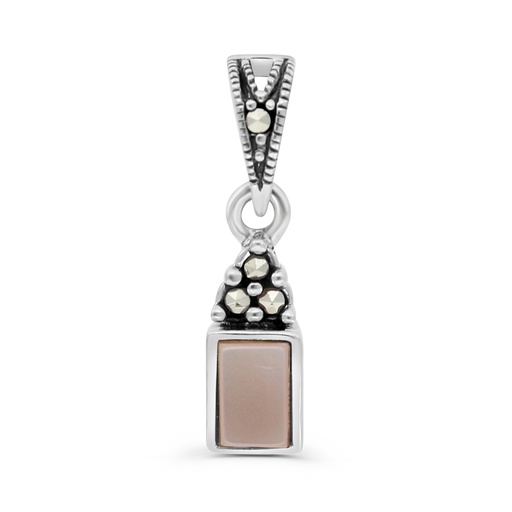 [PND04MAR00PNKA525] Sterling Silver 925 Pendant Embedded With Natural Pink Shell And Marcasite Stones
