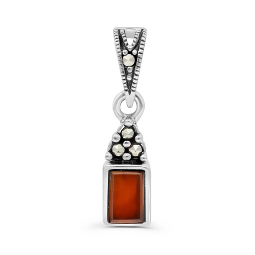 [PND04MAR00RAGA525] Sterling Silver 925 Pendant Embedded With Natural Aqiq And Marcasite Stones