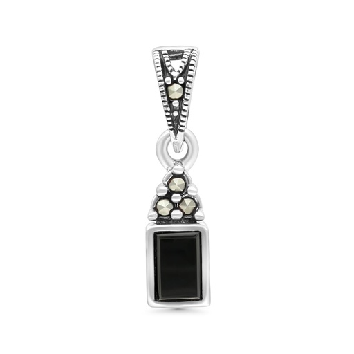 [PND04MAR00ONXA525] Sterling Silver 925 Pendant Embedded With Natural Black Agate And Marcasite Stones