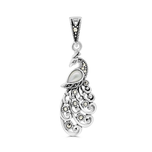 [PND04MAR00MOPA529] Sterling Silver 925 Pendant Embedded With Natural White Shell And Marcasite Stones