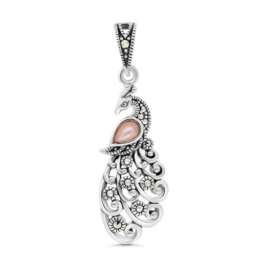 [PND04MAR00PNKA529] Sterling Silver 925 Pendant Embedded With Natural Pink Shell And Marcasite Stones