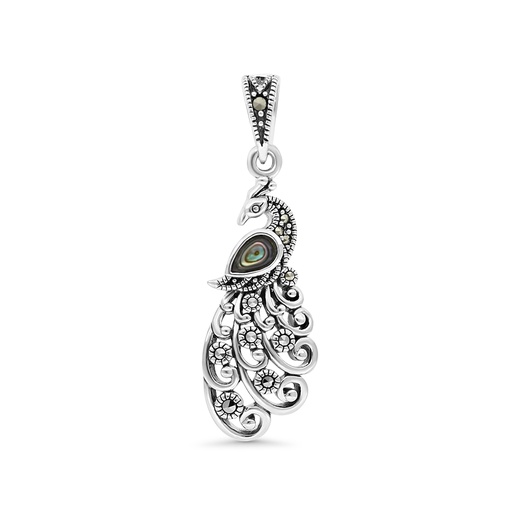 [PND04MAR00ABAA529] Sterling Silver 925 Pendant Embedded With Natural Blue Shell And Marcasite Stones