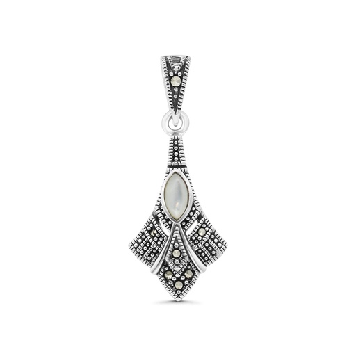 [PND04MAR00MOPA530] Sterling Silver 925 Pendant Embedded With Natural White Shell And Marcasite Stones