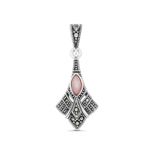 [PND04MAR00PNKA530] Sterling Silver 925 Pendant Embedded With Natural Pink Shell And Marcasite Stones