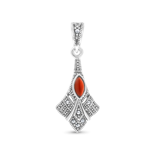 [PND04MAR00RAGA530] Sterling Silver 925 Pendant Embedded With Natural Aqiq And Marcasite Stones