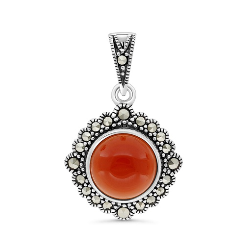 [PND04MAR00RAGA534] Sterling Silver 925 Pendant Embedded With Natural Aqiq And Marcasite Stones